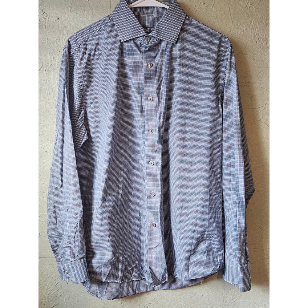 Kenneth Cole Checkered Dress Shirt Long Sleeve Button Down Blue White